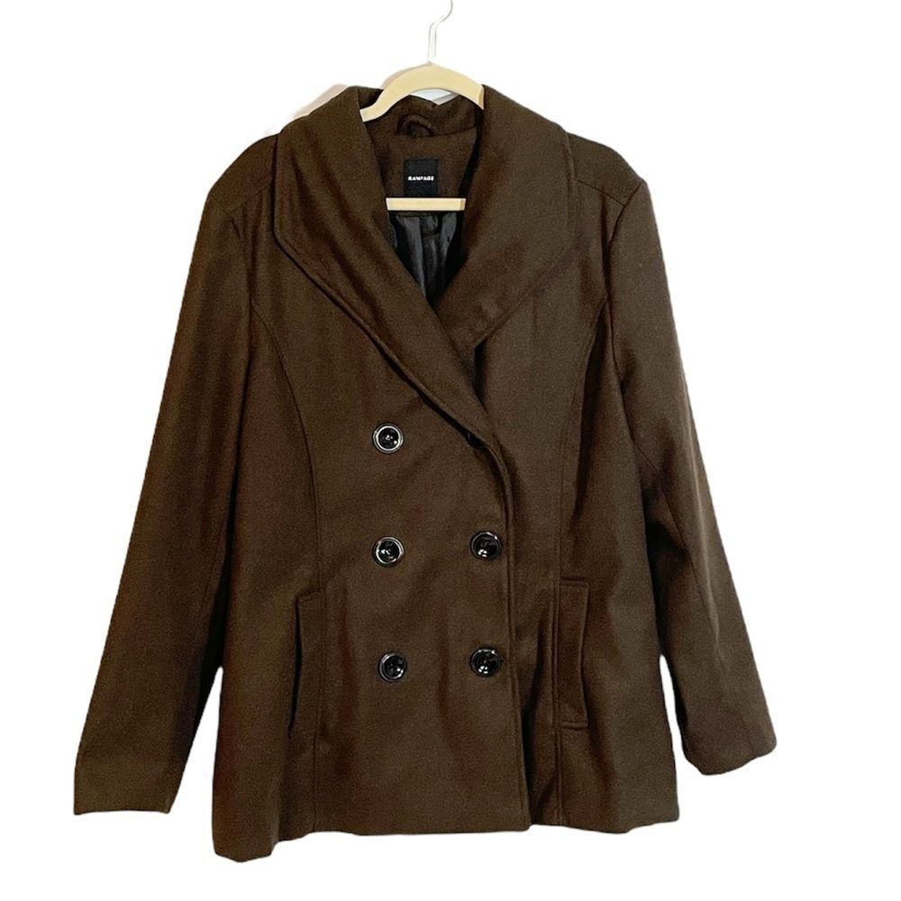 Rampage Dark Brown Button Down Pea Coat XL
